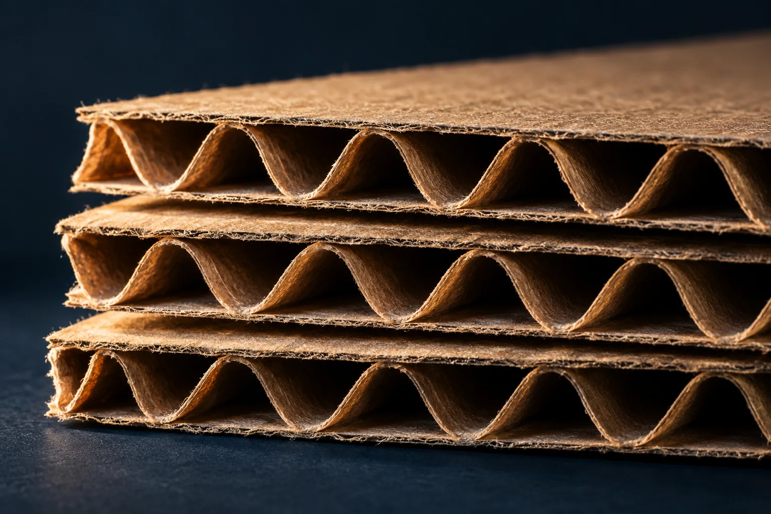 Generated editorial close-up of corrugated cardboard with visible fluted edges.