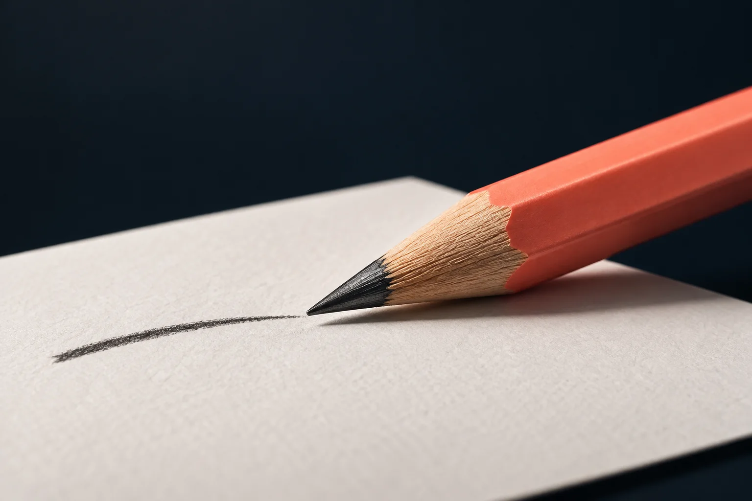 Generated editorial macro illustration of a graphite pencil tip meeting white textured paper.