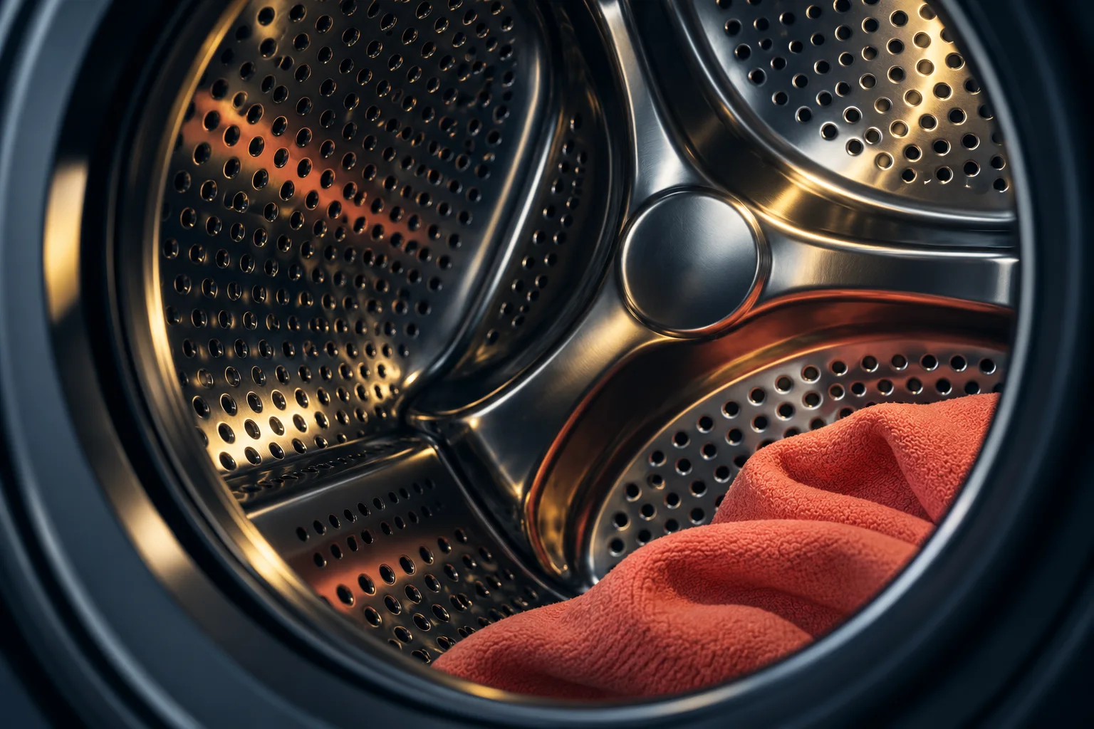 Generated editorial illustration of wet laundry and a washing-machine drum; not a measured spin or drainage test.